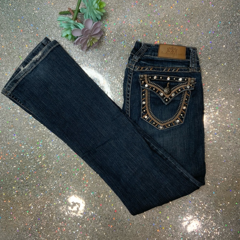 LA Idol Flare Leg Rhinestone Jeans - Size 5, Waist 29, Length 33